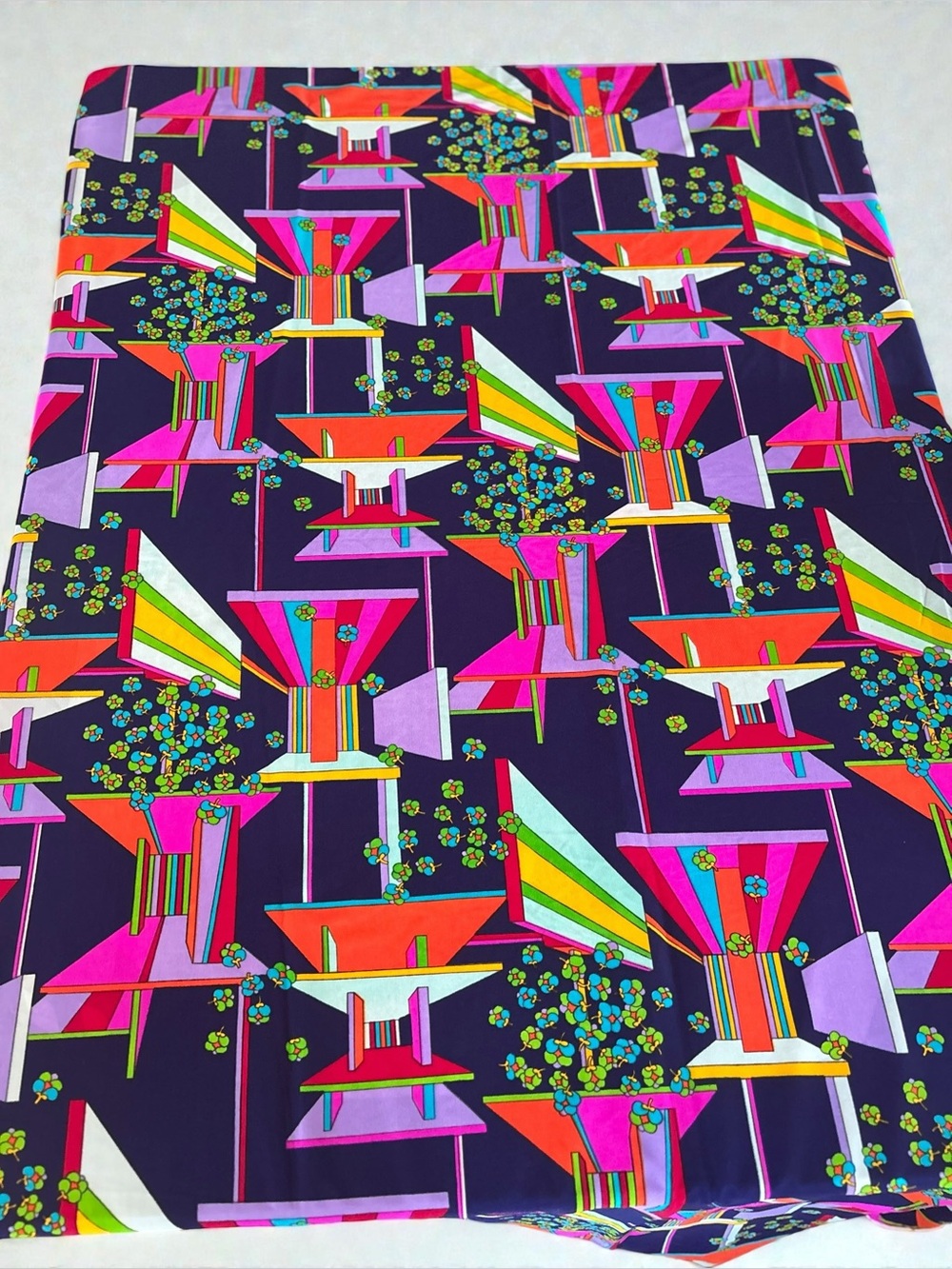 Vintage 70s Mod Geometric Fabric Neon Abstract Deadstock Material